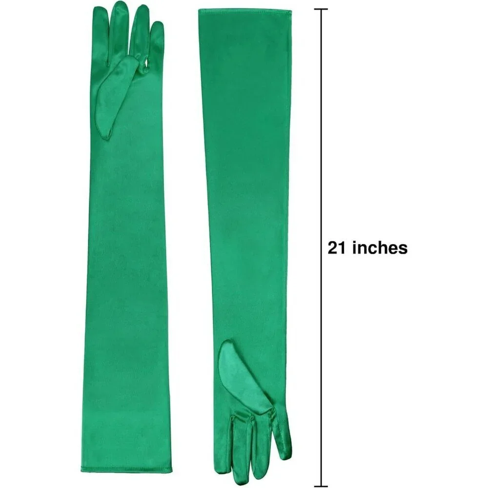 Women's Evening Green Long Satin Gloves Elbow Length Formal Party Prom Wear